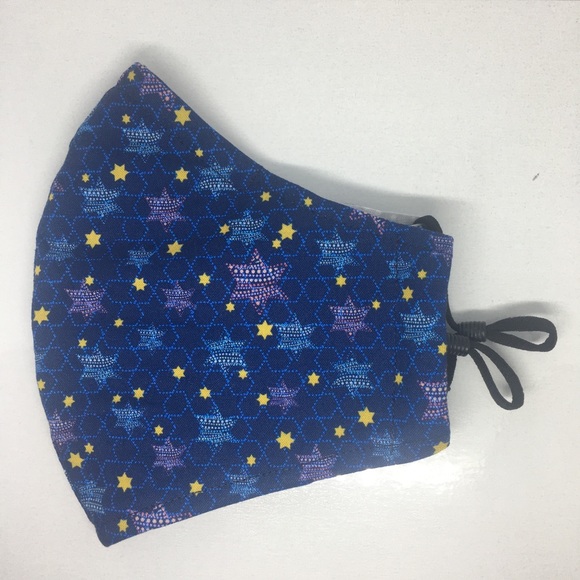HANUKKAH STARS 100% COTTON 3-LAYER MASK & LANYARD - Picture 1 of 9